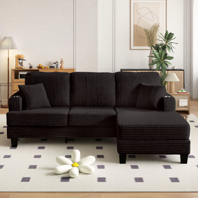84" 2 - Piece Upholstered Corduroy Modular Sectional Sofa Couch with Pillow Back, Storage Ottoman, Built-in Cup Holders, Usb Ports & Side Pockets