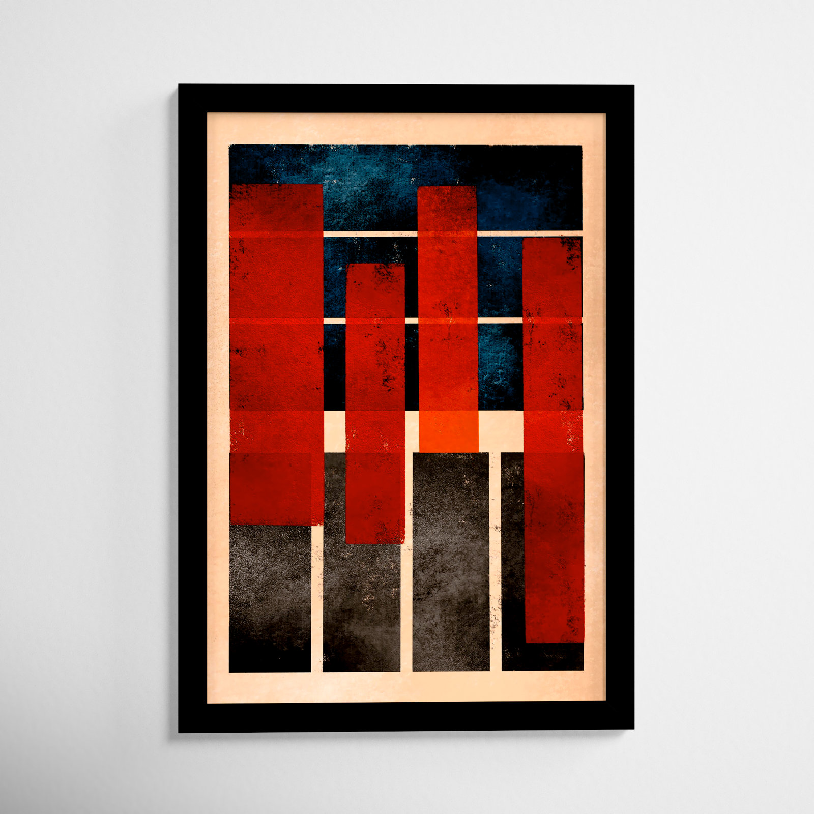 Geometric Red And Blue by Oliver Gal, Black, 17" H x 12" W