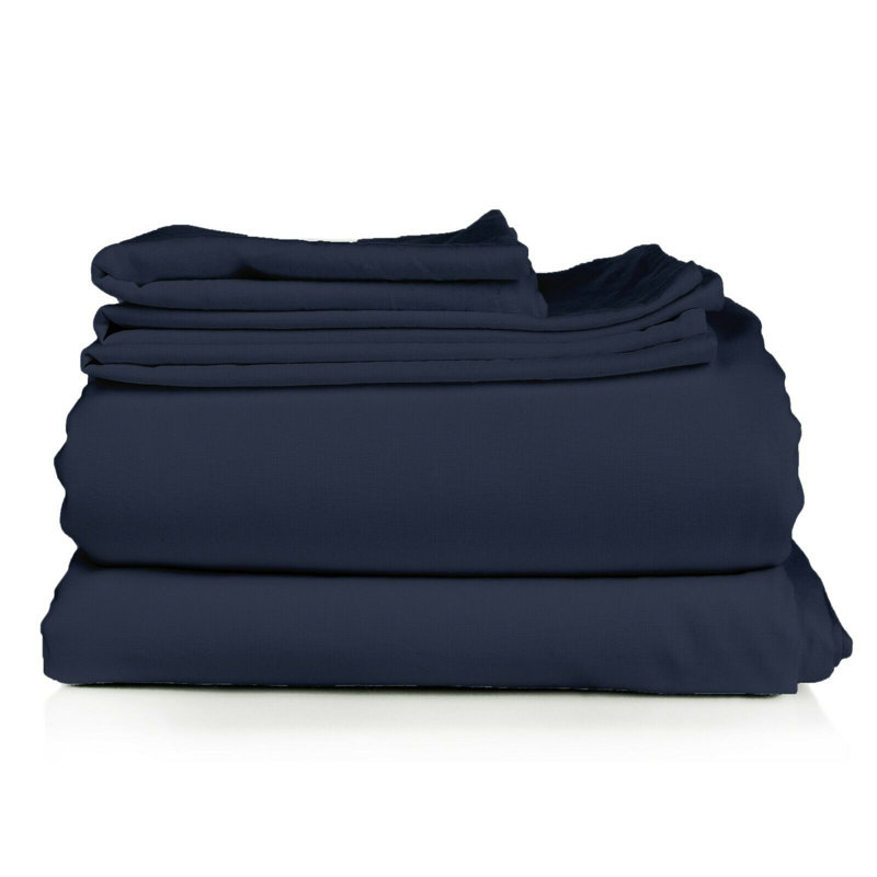 Microfiber Sheet Set, King Sheet Set + Fitted Sheet + 2 Pillowcases, Navy