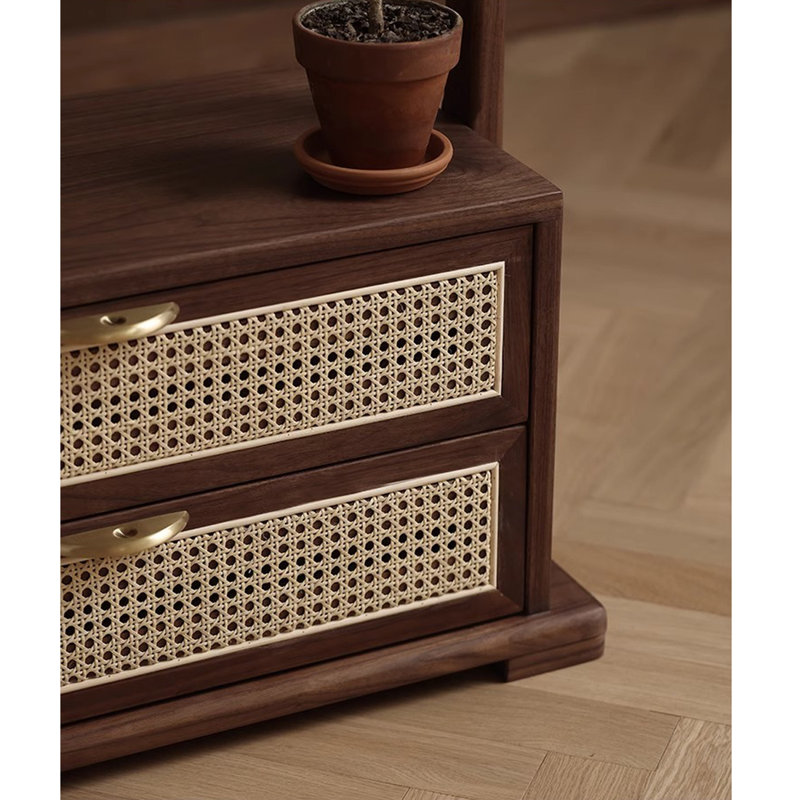 Elegant Black Walnut & Rattan Coat Rack
