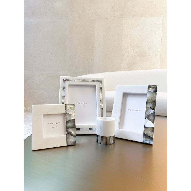 White Marble Picture Frame with Mother of Pearl Accent