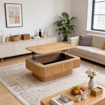 Table basse à plateau relevable cannelé de 38,6 po avec rangement et hauteur réglable