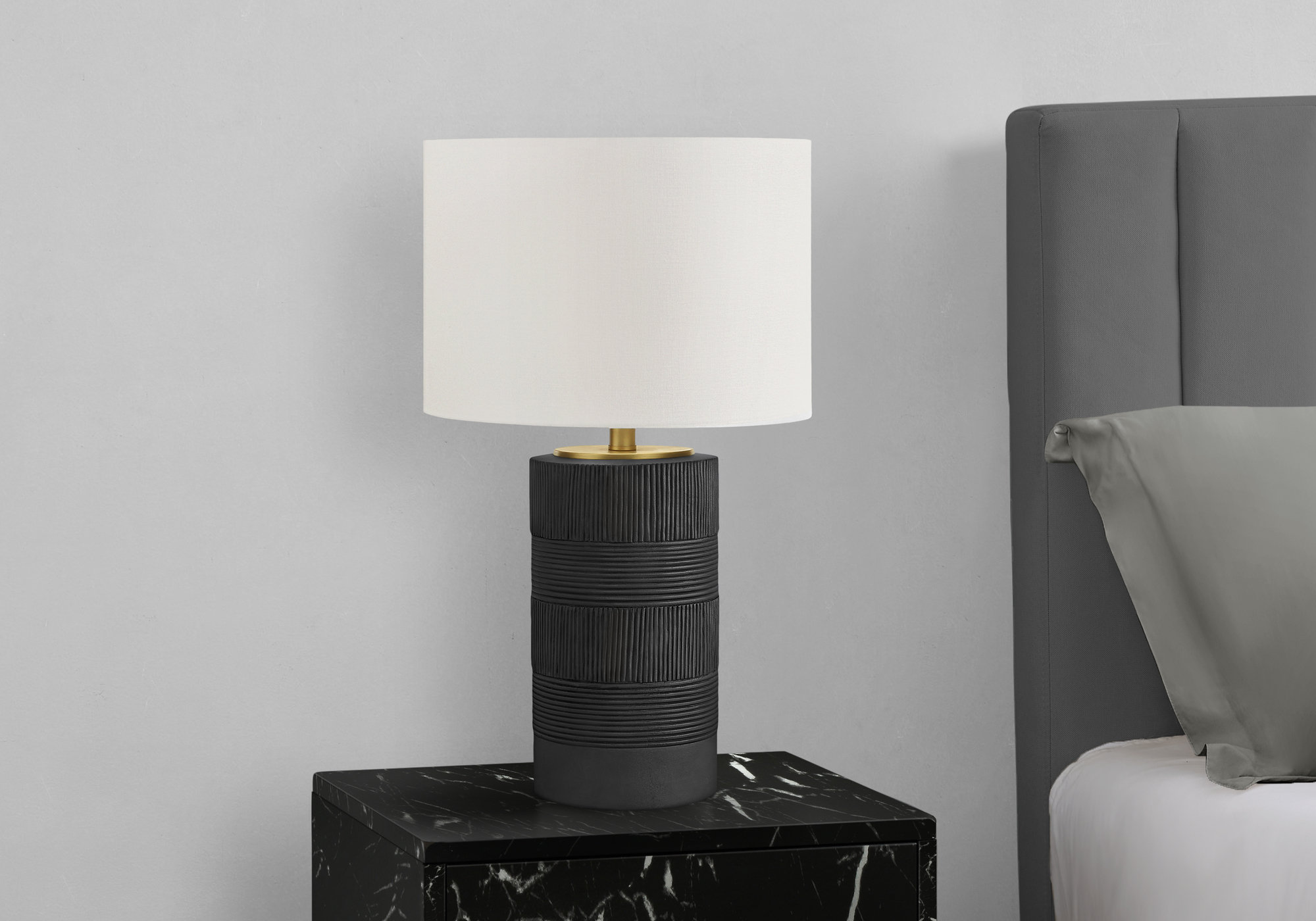 Mercer41 Lighting, 24"H, Table Lamp, Black Resin, Ivory / Cream Shade, Contemporary | Wayfair
