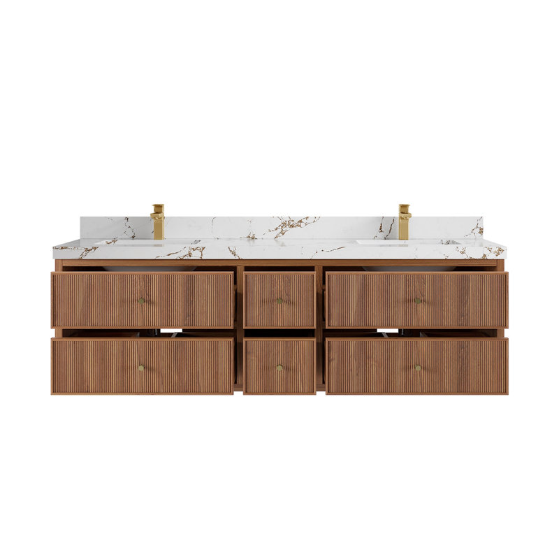 Ensemble de meuble-lavabo double 72 po avec plateau en quartz Sonoma, Brun Viola