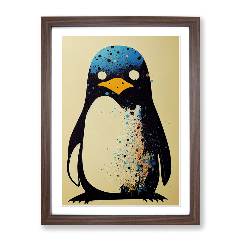 Penguin Graffiti No.6 - Print, Walnut Picture Frame, White, 64cm H x 46cm W