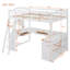 Lit mezzanine double en bois avec bureau en U, compartiments de rangement et miroir à trois volets