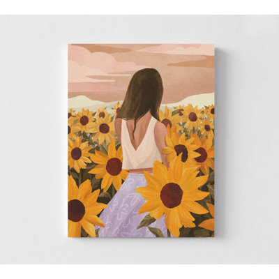 «Sunflower Field Dream - Woman in Sunflowers», reproduction d'art