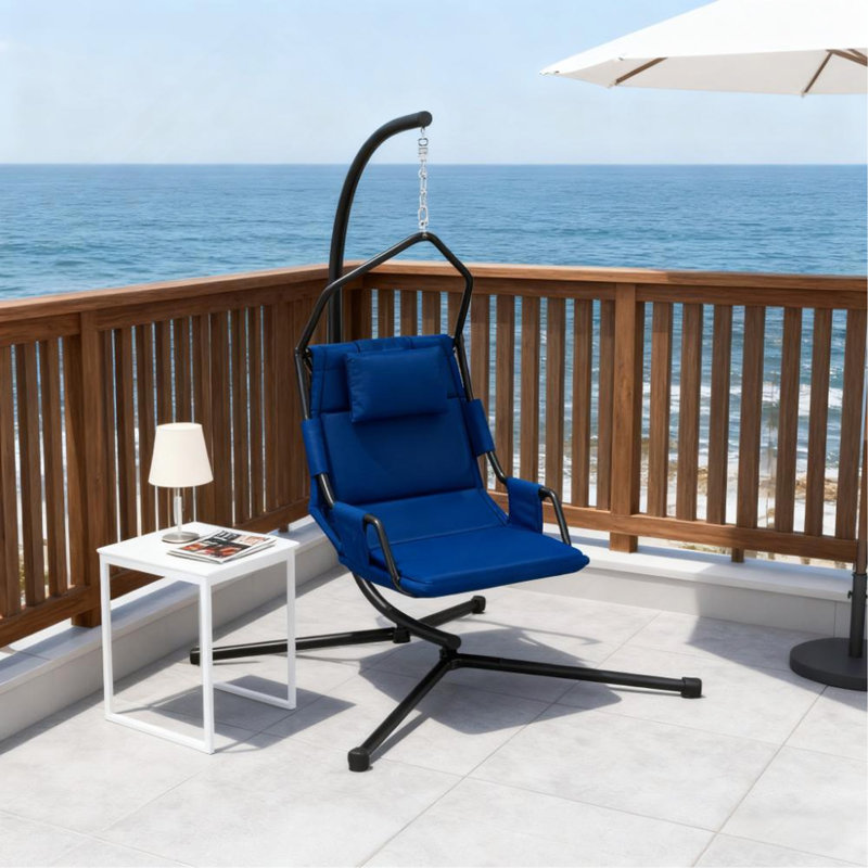 Balancelle suspendue avec structure en acier, chaise hamac avec support et coussin de revêtement, pour l'intérieur et l'extérieur