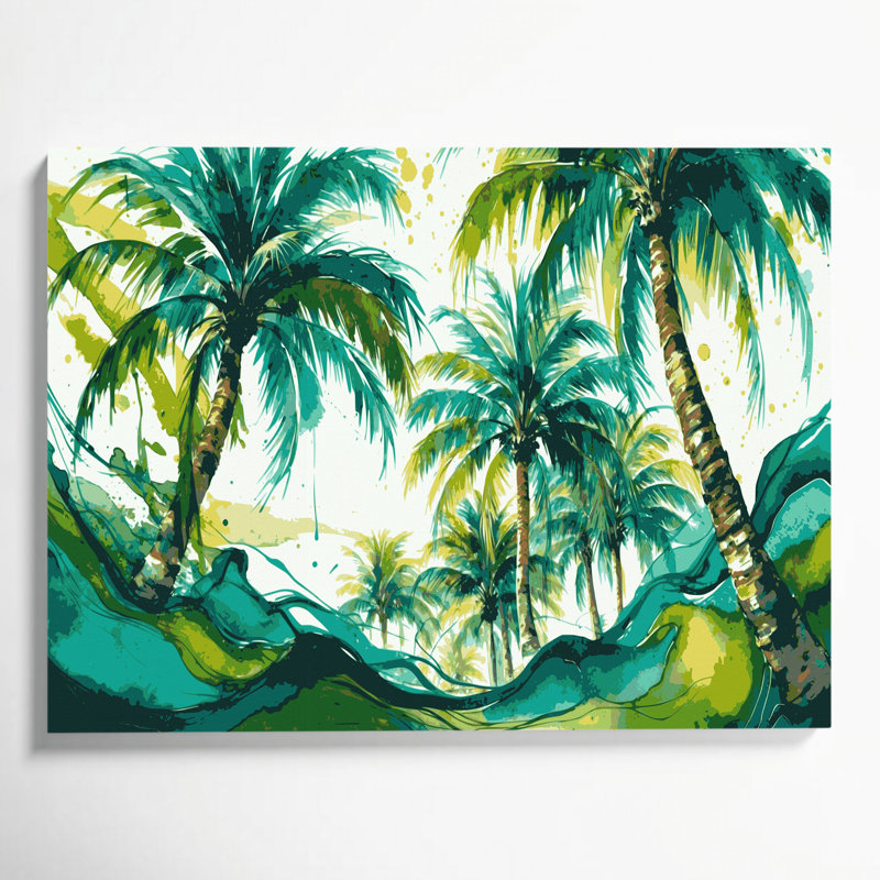 Toile hawaïenne vert palmier dattier, H 12 po x l 18 po