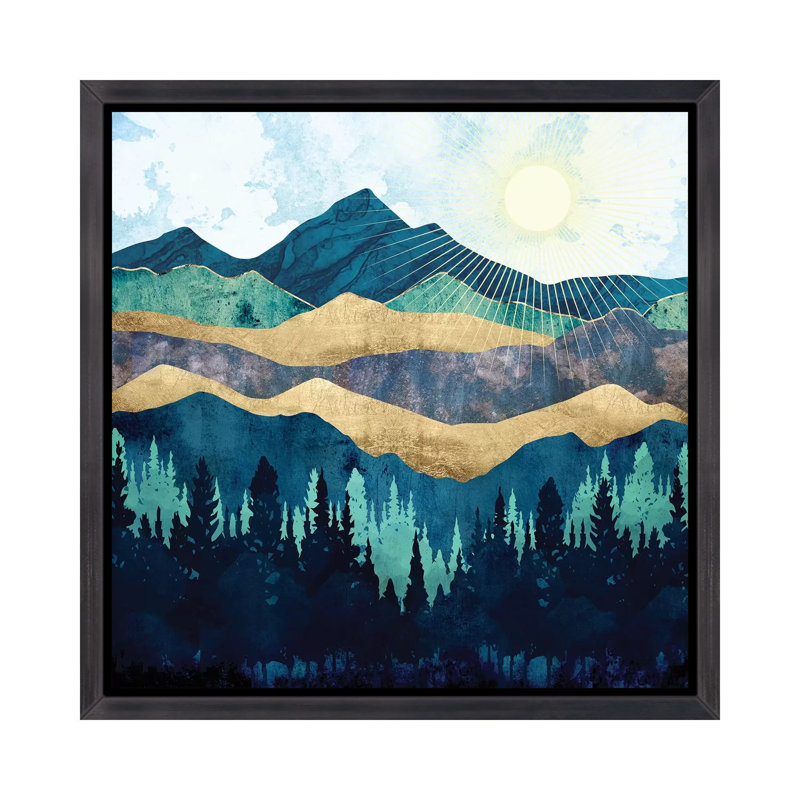 " Blue Forest ", Distressed Black Floater Framed, 37" H x 37" W x 1.5" D