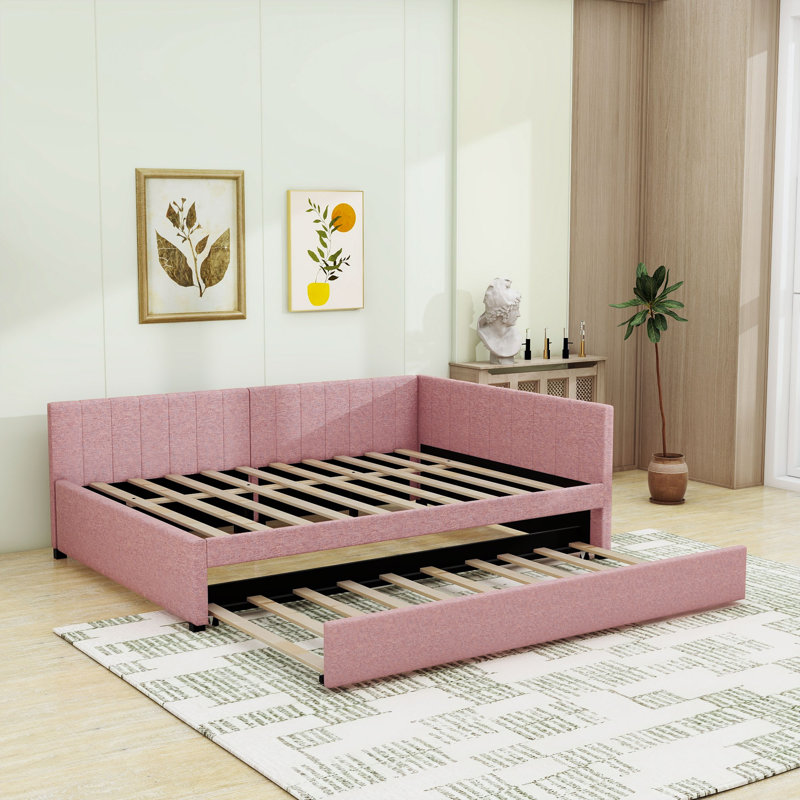Yasmir Upholstered Sofa Daybed with Trundle, Full, Pink