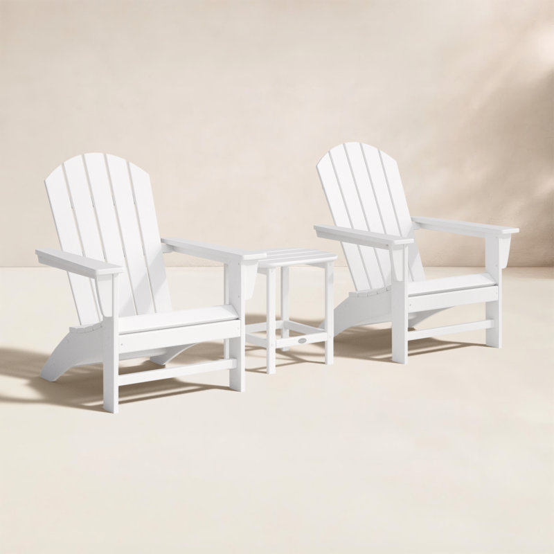 Nautical 3-Piece Adirondack Set with South Beach 18" Side Table, White
