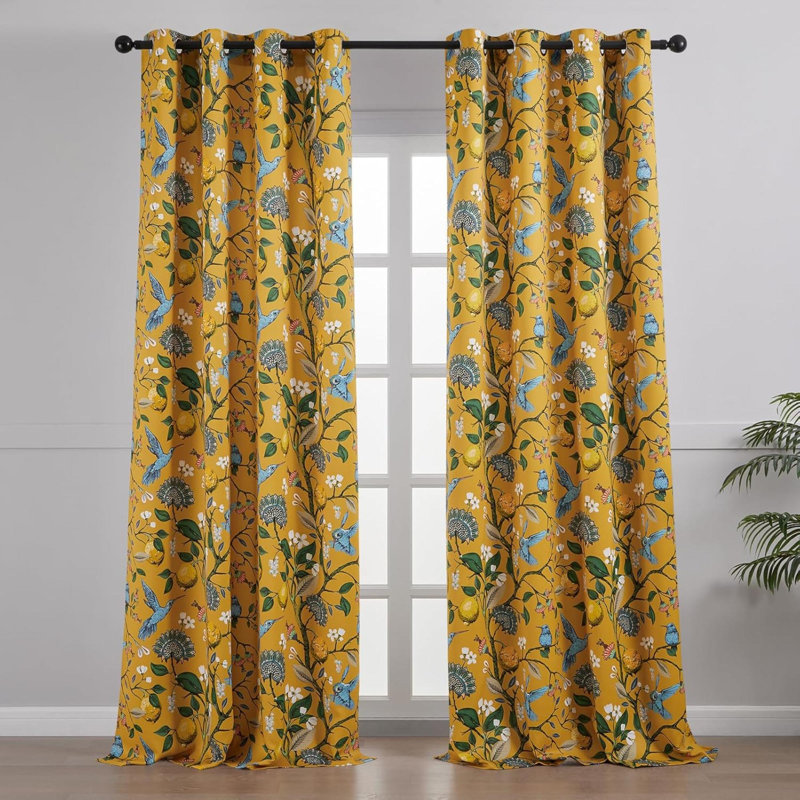 Curtains Decorative French Country Grommet Antique Decor Hummingbird Window Covering For Living Room Bedroom Dining, Yellow