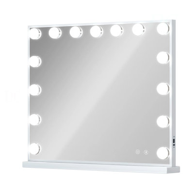 Miroir de salle de bain avec lumières et haut-parleur Bluetooth 22,8 "x 18,1" Miroir de maquillage avec miroir et 15 ampoules DEL à intensité variable Port de charge USB, 3 modes d'éclairage couleur