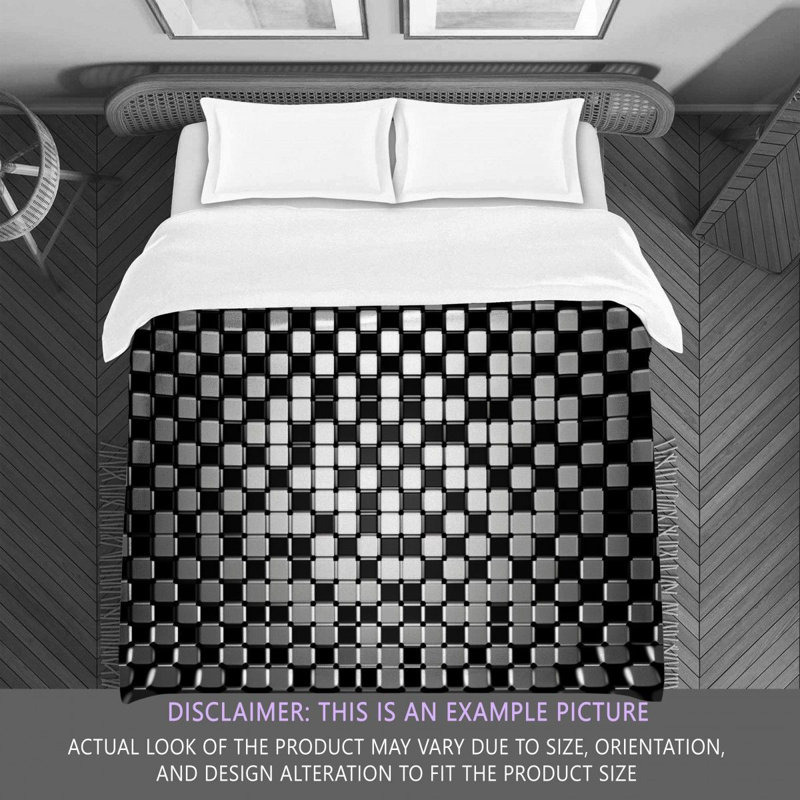 Polyester Comforter, King Comforter, Black/Silver Checkered