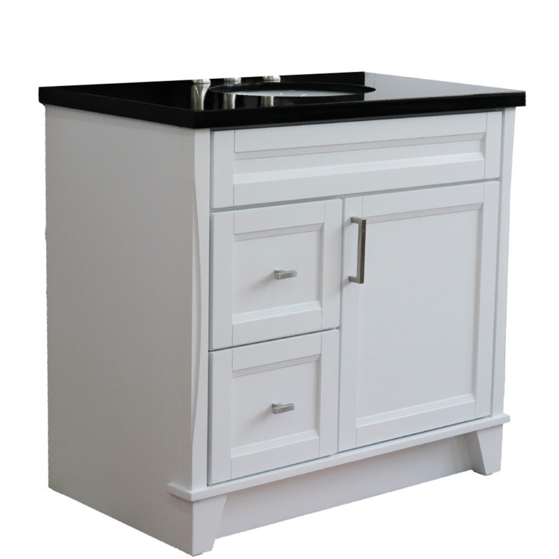 37'' Single Bathroom Vanity with Top, Black, White