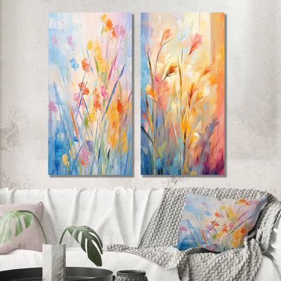 «Yellow and Pink Meadows Breeze I», ensemble de 2 reproductions d'art sur prairie