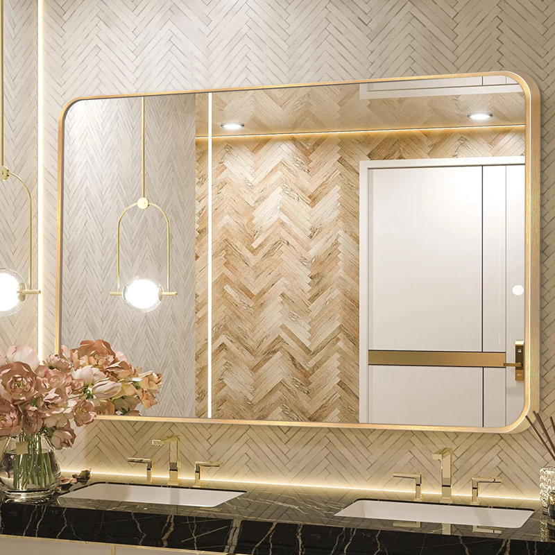 Chassin Wall Mount Bathroom Rectangular Vanity Mirror (Horizontal/Vertical), 30" H x 48" W, Brushed Gold