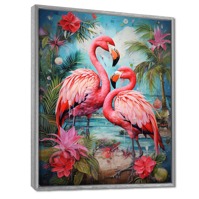 Flamant des Terres tropicales - Flamant rose, reproductions encadrées, H 32 po x l 24 po, Encadrement argenté