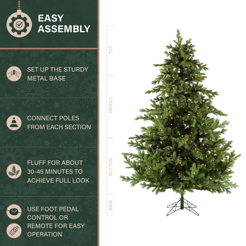 Foxtail Pine 7.5' Green Pine Artificial Christmas Tree, Pre-Lit, 7.5ft