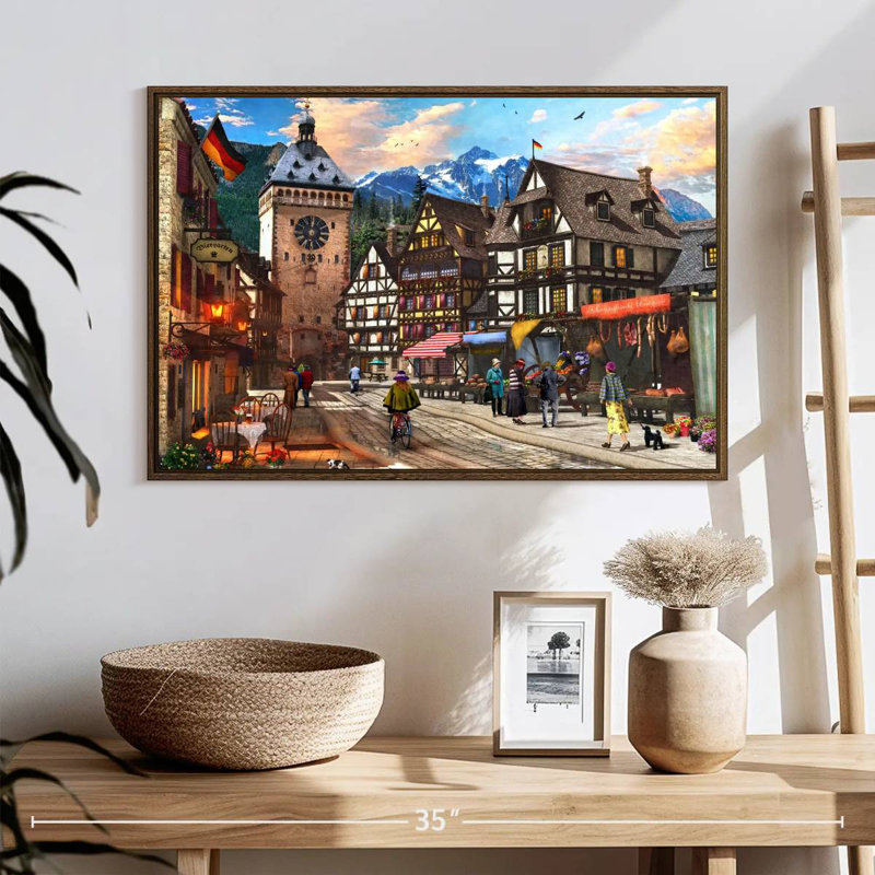 German Market Town, 25" X 17", Floating Frame Walnut