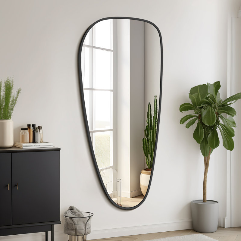 Modern Asymmetrical Aluminum Framed Mirror for Bedroom, Living Room, Black