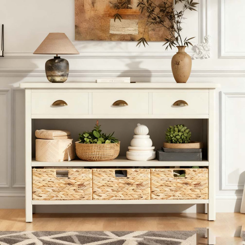 Console avec 3 tiroirs de rangement, Blanc antique