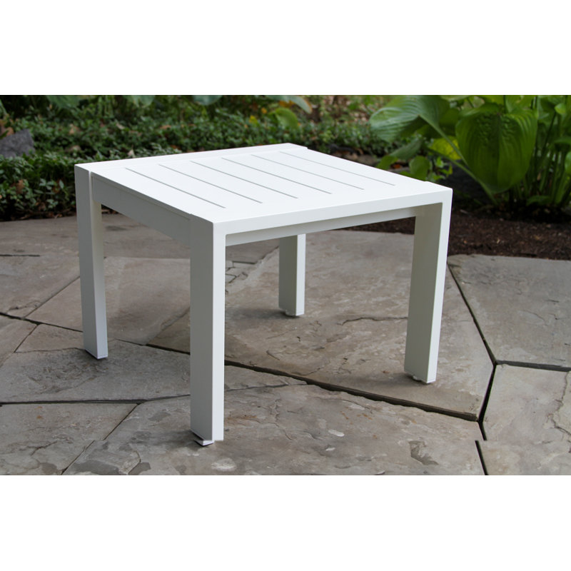 Jayton 22" W Square Aluminum Side Table with Slatted Top , White