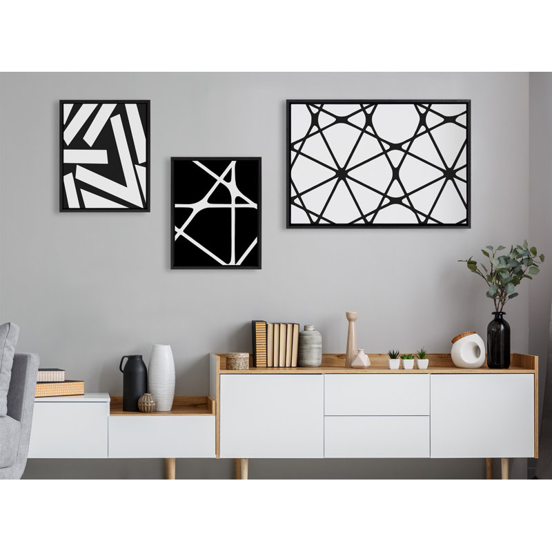  Sylvie surélevée, motif noir et blanc minimaliste n ° 1, 2 et 3 par The Creative Bunch Studio, noir