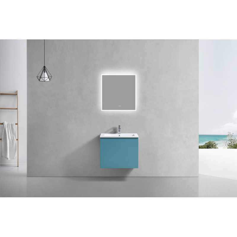 Ensemble de meuble-lavabo mural simple 24 po Ashriya, Teck vert