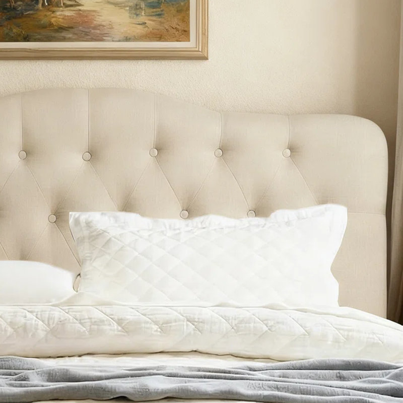 Linen Upholstered Headboard-Modern-Adjustable Height-Button Tufting, Queen, Beige