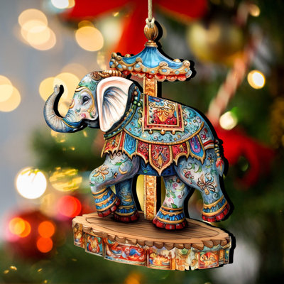 Carousel Elephant Wooden Ornament by G. Debrekht