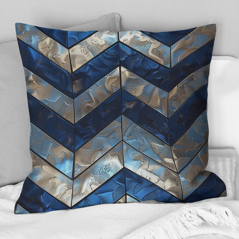 Coussin décoratif bleu à motif de chevrons bleu IV, H 18 po x l 18 po