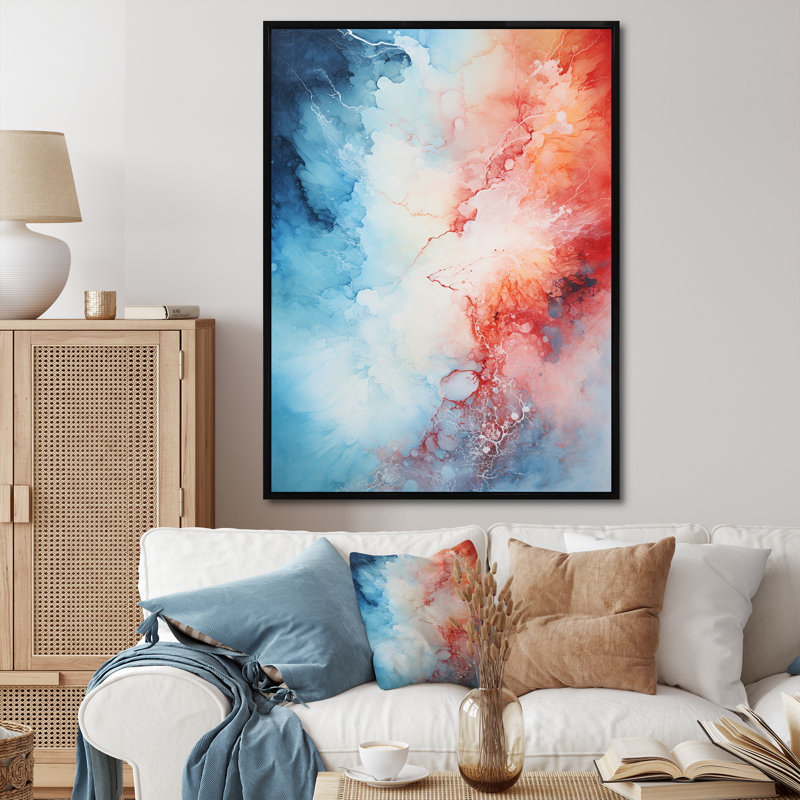 Feu et glace Tachisme Drift II - Tachisme, art mural, Cadre flottant noir, 32" H x 16" W
