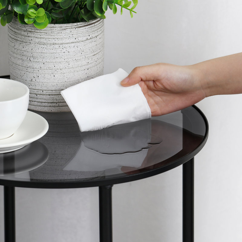 Table de bout avec plateau en verre et rangement, H 19,5 po x l 19,7 po x P 19,7 po