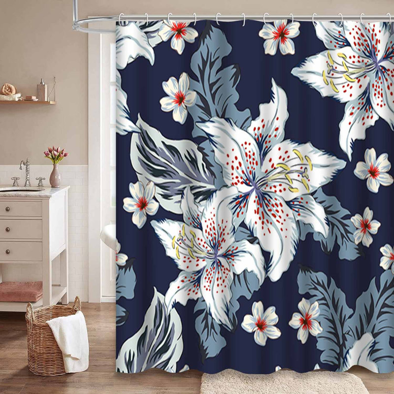 Rideau de douche imperméable à motif de feuilles de palmier tropicales exotiques avec 12 crochets, L 72 po x l 78 po