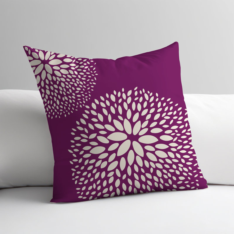 Coussin décoratif intérieur / extérieur en polyester filé à la main Bavière, Mauve/crème, H 19 po x l 19 po