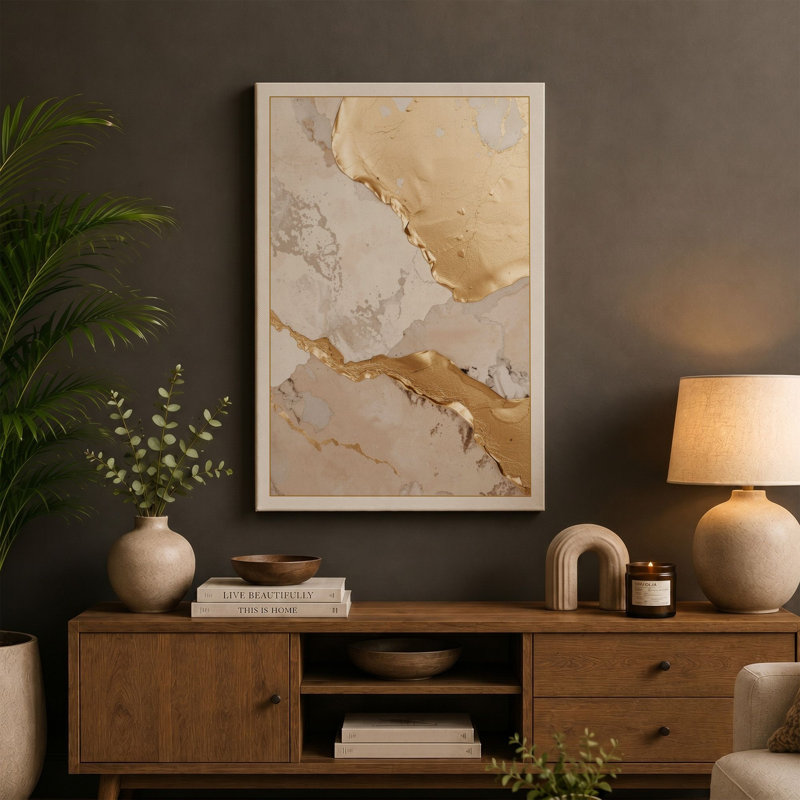 Erosion in Gold Abstract - Wrapped Canvas, 30x20 - 76.2 x 50.8 cm, White Border