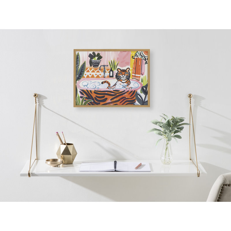 Art mural mignon avec salle de bain, H 16,65 po x l 12,65 po, Cadre doré