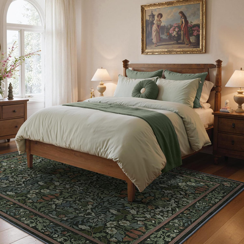 Oriental Vintage Machine Washable Non-Slip Dark Green Indoor Area Rug, Dark Green, Rectangle 5' x 7'