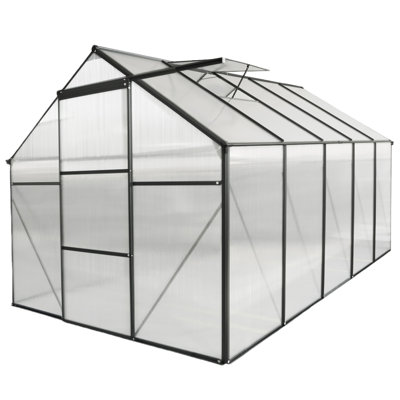 Serre extérieure en polycarbonate 6 pi x 10 pi / 8 pi x 6 pi / 8 pi x 10 pi avec portes doubles / portes coulissantes / évent de toit réglable / panneaux résistants aux rayons UV / système de ventilation, vert / noir