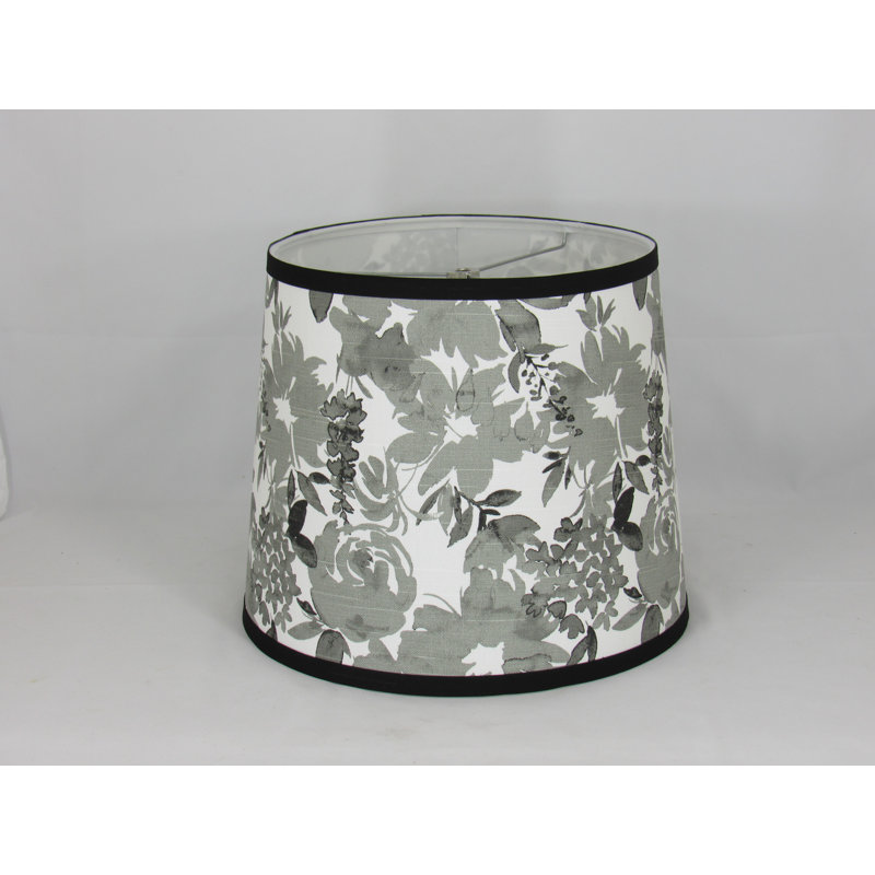 Black Floral Drum Lamp Shade, 9" H x 10" W x 10" D