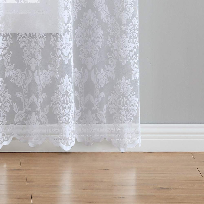 Paire de rideaux en dentelle tricotés de couleur avec 6 œillets par panneau, Blanc, L 38 po x L 84 po
