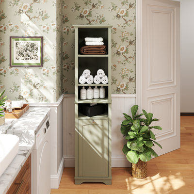 Armoire de salle de bain 64 po peu encombrante: 4 tablettes réglables, rangement dissimulé et panier à linge gratuit pour les petits espaces