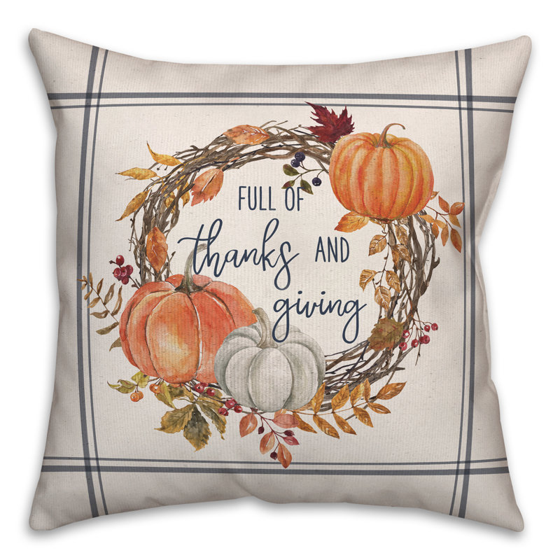 Coussin décoratif "Thanks And Giving Fall Wreath" 5, H 16 po x l 16 po