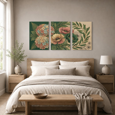 Motif floral, reproduction d'art sur toile tendue sur toile, ensemble de 3, pour salon, chambre à coucher, décoration intérieure