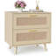Table de chevet 23,6 po en rotin avec station de charge, table de chevet à 2 tiroirs avec 2 prises CA et 2 ports USB, rangement blanc Boho-132491960-132491963