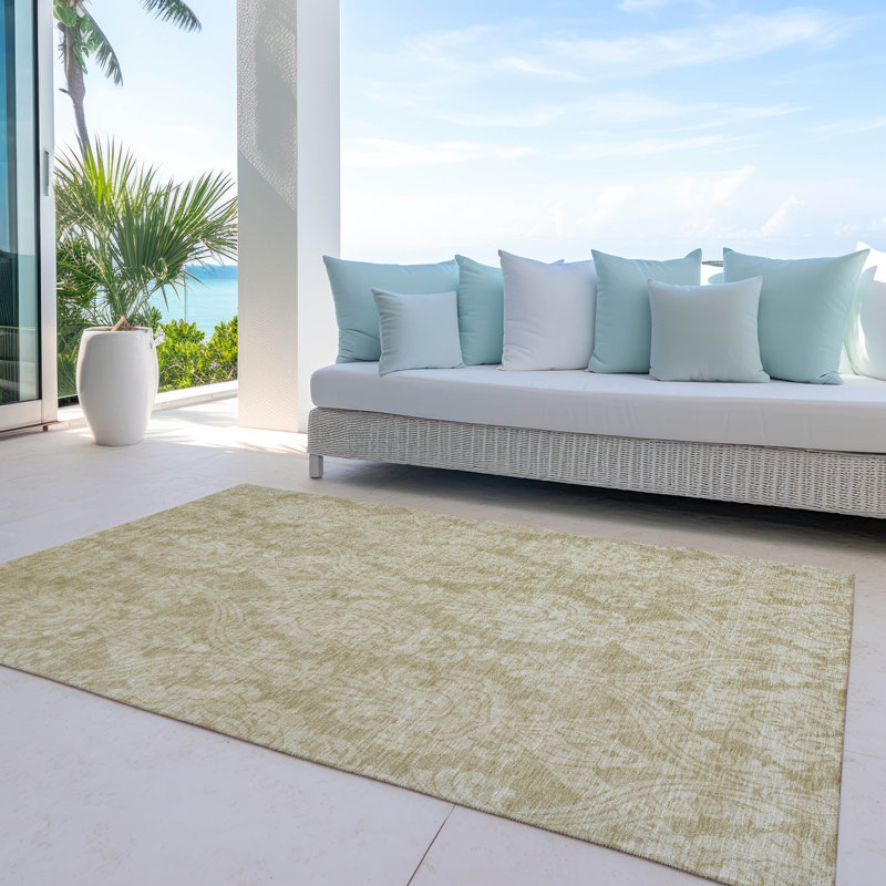 Tan Flat Woven Synthetic 5' x 7' Washable Rug