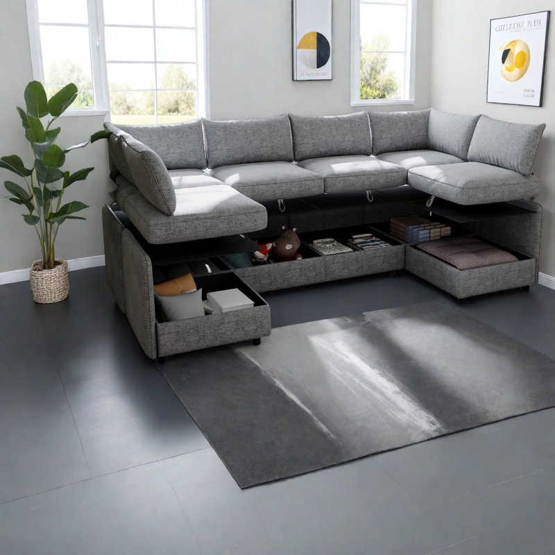Modular Sofas With Storage, Chenille Fabric, Modern Living Room Comfort