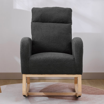 Modern Accent Rocking Chair Rocking Chair With Solid Wood Legs, Upholstered Nursery Glider Rocker, Comfy Armchair With Side Pocket, Living Room Lounge Arm Chair With High Backrest